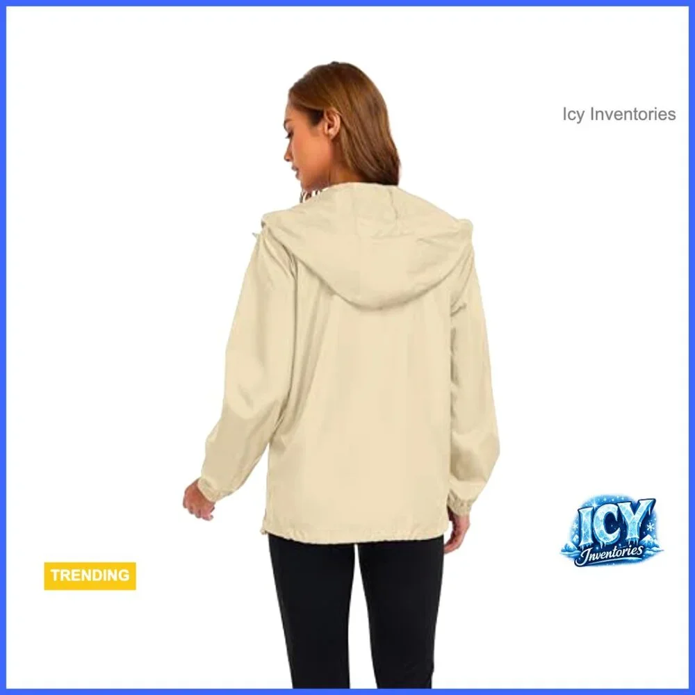 Waterproof Rain Jacket Lightweight Packable Hooded Windbreaker - Picture 6 of 7